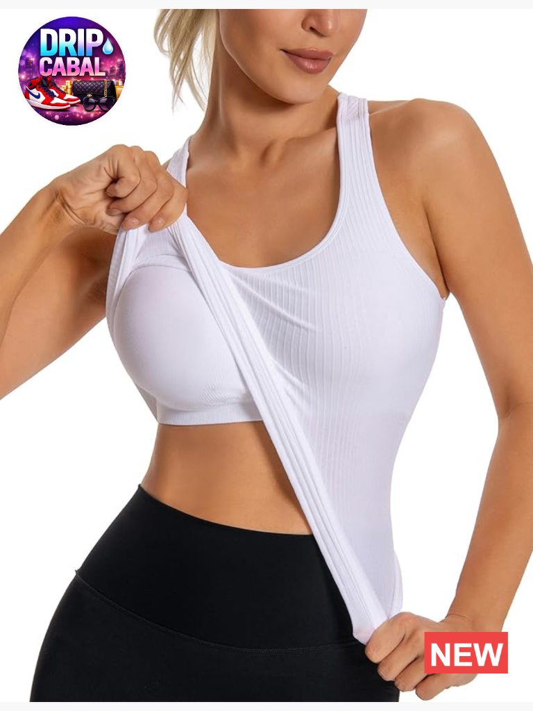 Seamless Workout Tank Top With Built In Bra Padded Racerback Camisole